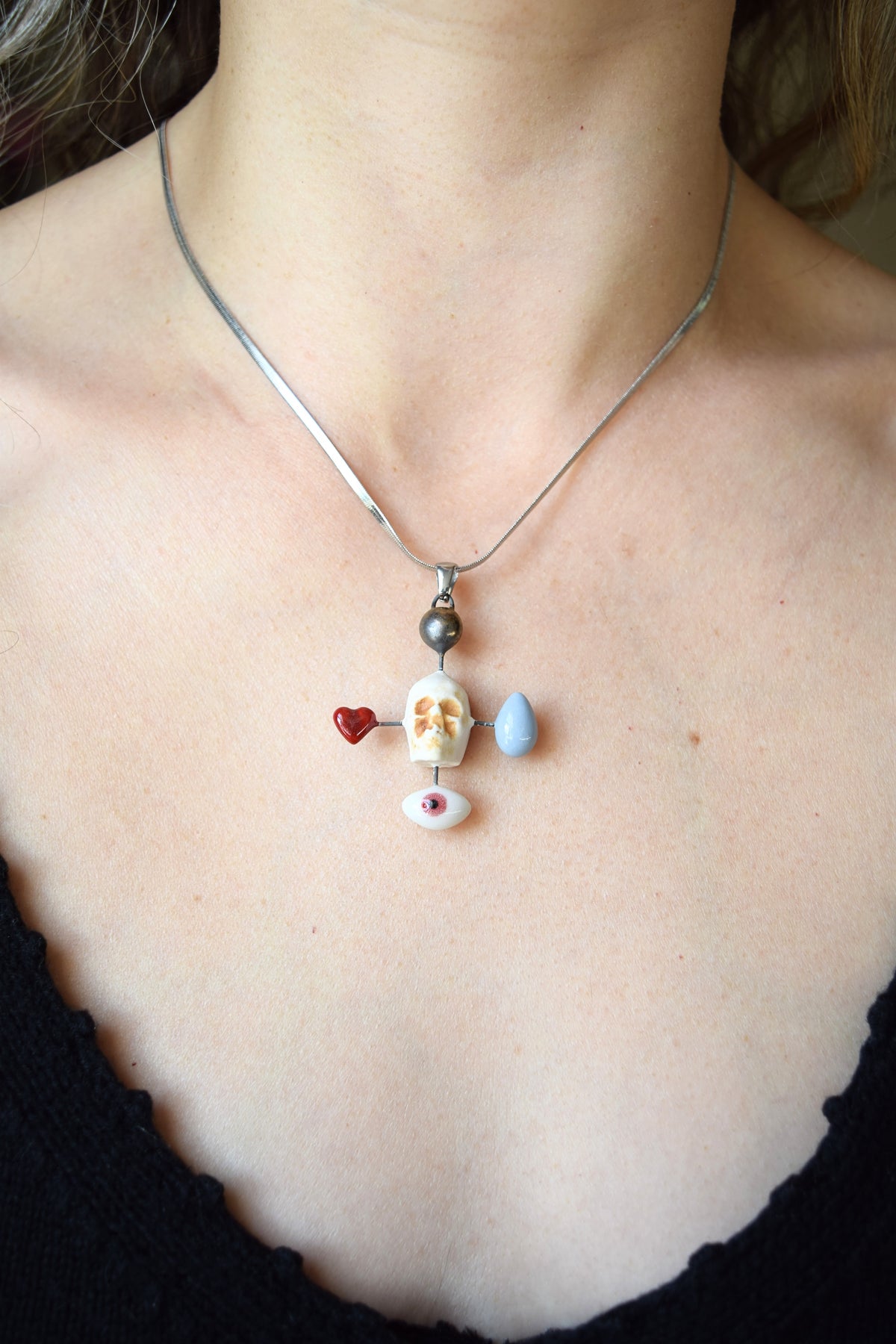 Porcelain Skull Cross Pendant/ Necklace